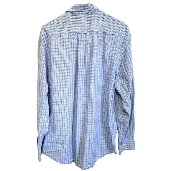 Izod Men's XL Cotton Long Sleeve Blue Plaid Button Down Shirt Button Cuff - Picture 3 of 9